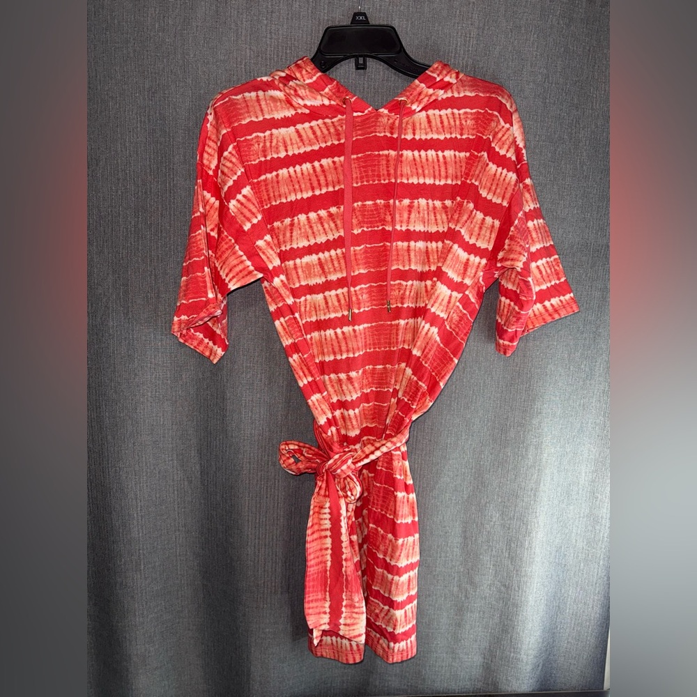 Michael Kors Red and White Tie-Dye Beach Cover